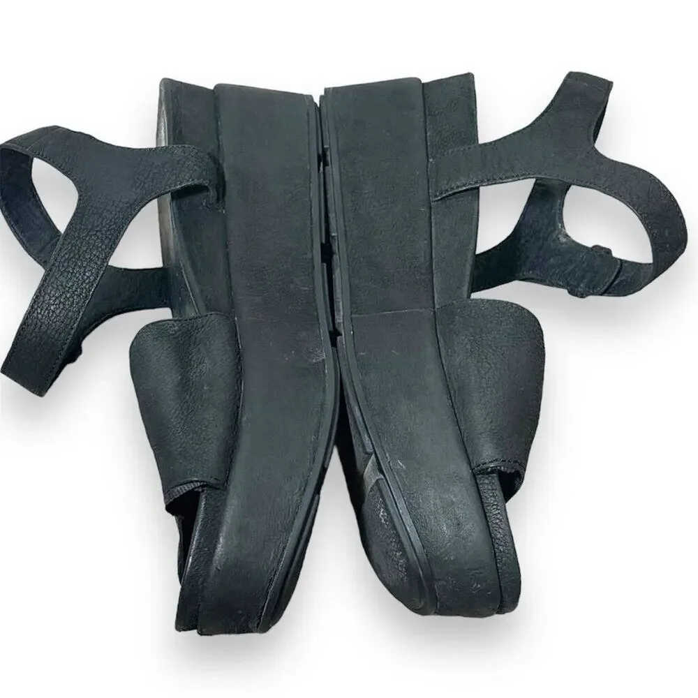 Eileen Fisher Women's Black Leather Platform Slingback Sandals Size 10